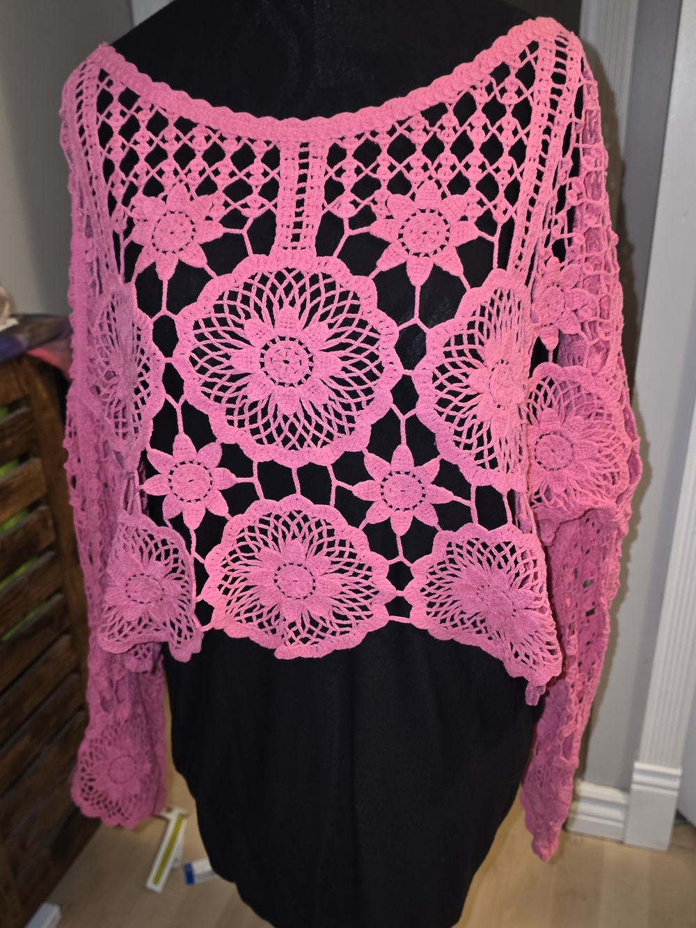 QED London Pink Crochet Openwork Top